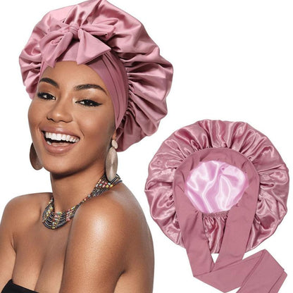 Double Layer Satin Bonnet with Elastic Tie Band - Silk-Like Texture Sleep Cap for Curly Hair, Hair Bonnets for Sleeping, Nightcap Gifts for Women