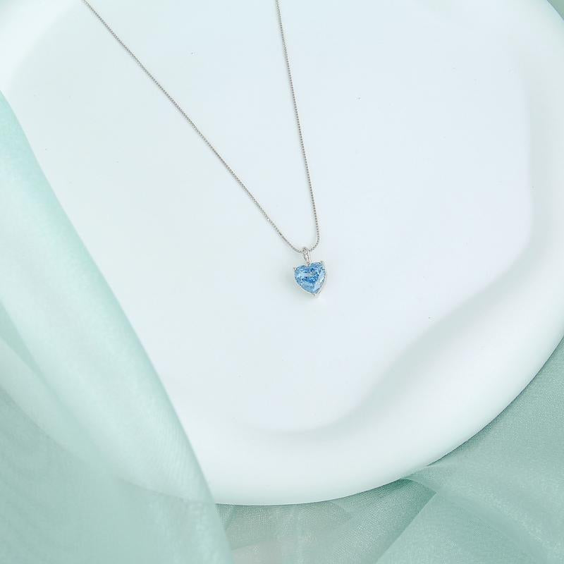 S925 Shinning Love Heart Zircon Pendant Necklace for Women-Sky Blue / Iconic Pink/ Cupid Heart Wings, Romantic Heart Design, Sparkling Sterling Silver Simple Necklace, Dainty Gifts for Mom Daughter Girlfriend, Gift Box.