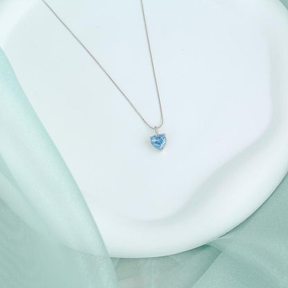 S925 Shinning Love Heart Zircon Pendant Necklace for Women-Sky Blue / Iconic Pink/ Cupid Heart Wings, Romantic Heart Design, Sparkling Sterling Silver Simple Necklace, Dainty Gifts for Mom Daughter Girlfriend, Gift Box.