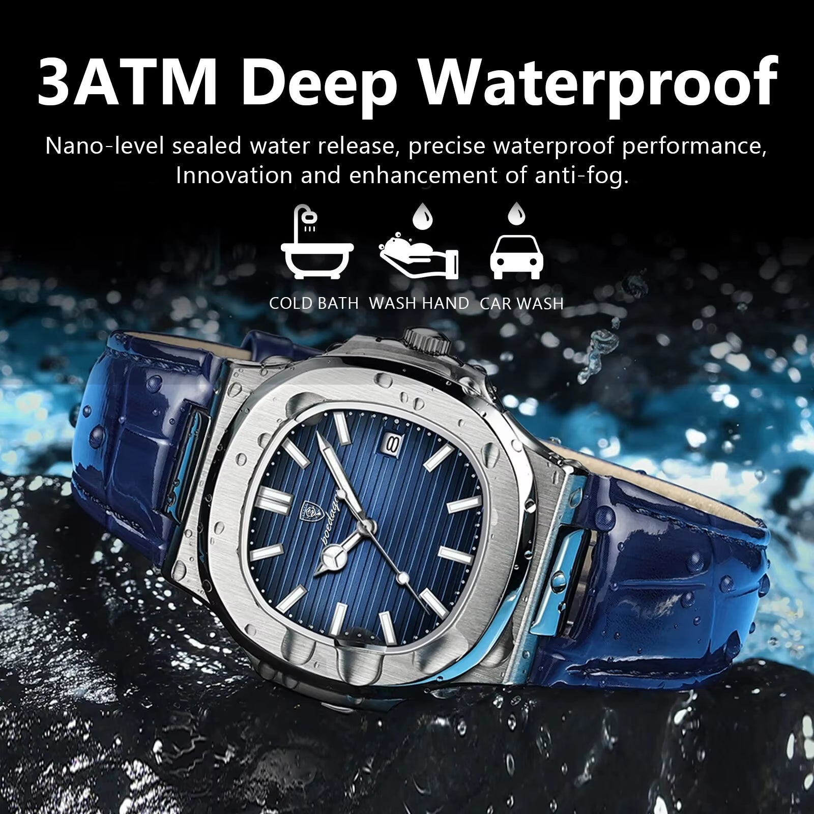 Top Luxury Square Man Watch Date Waterproof Luminous Men Wristwatch High Quality Leather Men'S Quartz Watches+Box Reloj