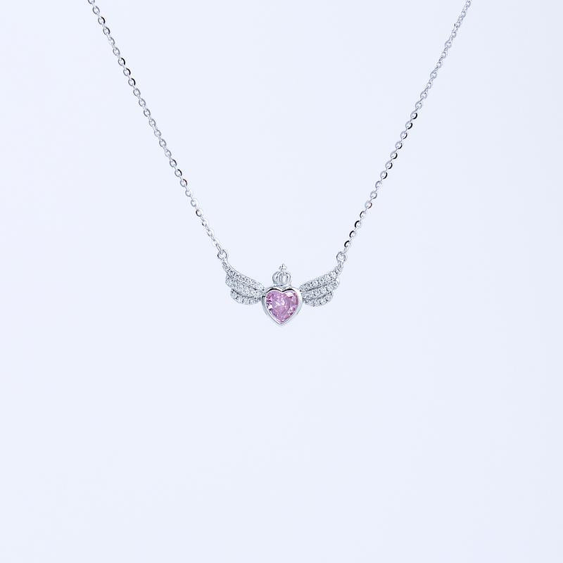 S925 Shinning Love Heart Zircon Pendant Necklace for Women-Sky Blue / Iconic Pink/ Cupid Heart Wings, Romantic Heart Design, Sparkling Sterling Silver Simple Necklace, Dainty Gifts for Mom Daughter Girlfriend, Gift Box.