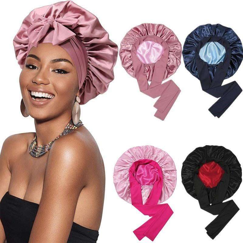 Double Layer Satin Bonnet with Elastic Tie Band - Silk-Like Texture Sleep Cap for Curly Hair, Hair Bonnets for Sleeping, Nightcap Gifts for Women