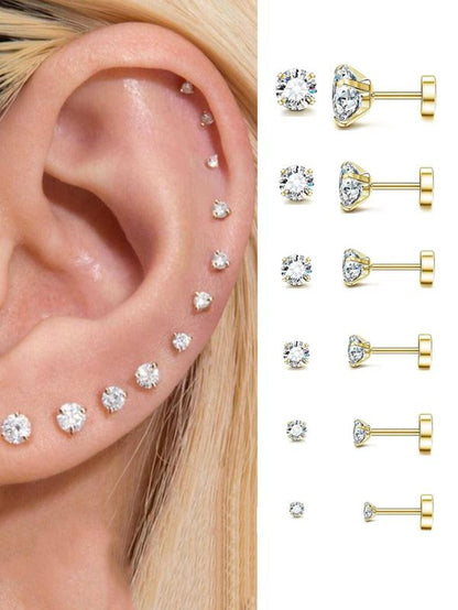 Rhinestone Decor Ear Studs, Stainless Steel Ear Cartilage Piercing Jewelry for Women, Fashion Body Piercing Jewelry for Party, Daily Decor