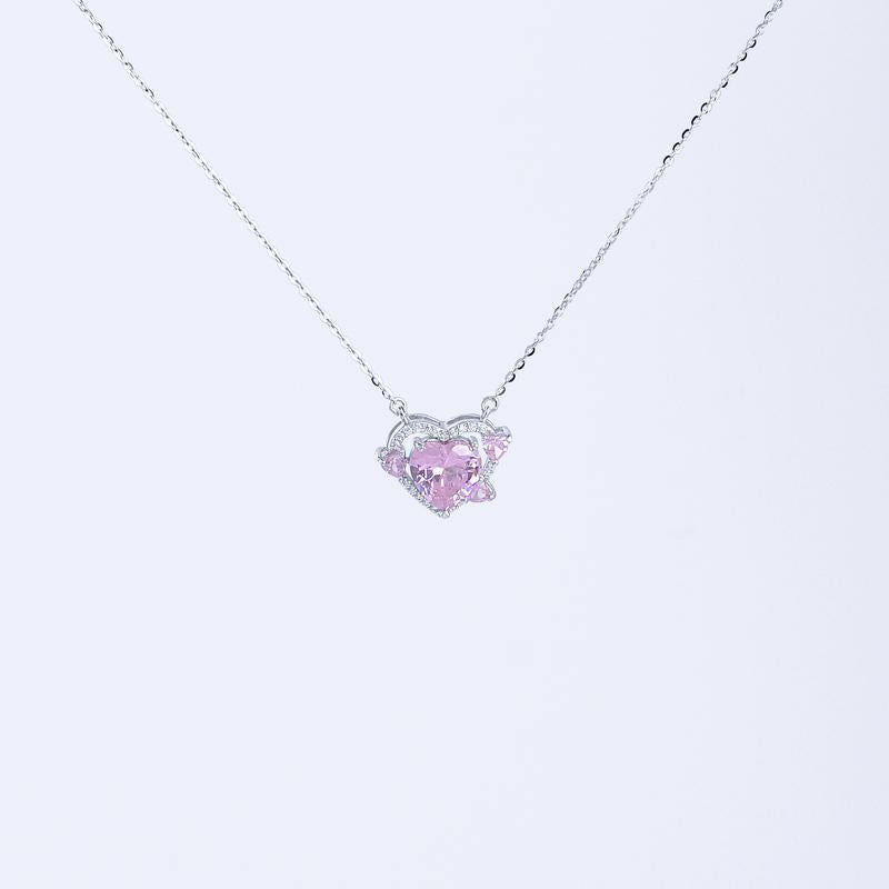 S925 Shinning Love Heart Zircon Pendant Necklace for Women-Sky Blue / Iconic Pink/ Cupid Heart Wings, Romantic Heart Design, Sparkling Sterling Silver Simple Necklace, Dainty Gifts for Mom Daughter Girlfriend, Gift Box.