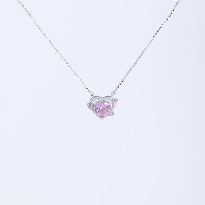 S925 Shinning Love Heart Zircon Pendant Necklace for Women-Sky Blue / Iconic Pink/ Cupid Heart Wings, Romantic Heart Design, Sparkling Sterling Silver Simple Necklace, Dainty Gifts for Mom Daughter Girlfriend, Gift Box.