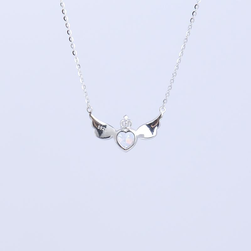 S925 Shinning Love Heart Zircon Pendant Necklace for Women-Sky Blue / Iconic Pink/ Cupid Heart Wings, Romantic Heart Design, Sparkling Sterling Silver Simple Necklace, Dainty Gifts for Mom Daughter Girlfriend, Gift Box.