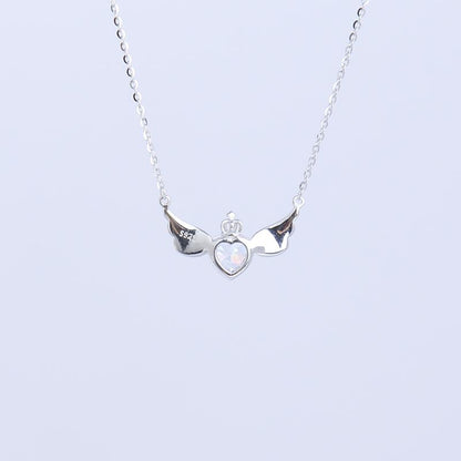 S925 Shinning Love Heart Zircon Pendant Necklace for Women-Sky Blue / Iconic Pink/ Cupid Heart Wings, Romantic Heart Design, Sparkling Sterling Silver Simple Necklace, Dainty Gifts for Mom Daughter Girlfriend, Gift Box.